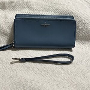 Kate Spade, Staci large carryall clutch, light blue with double zipper